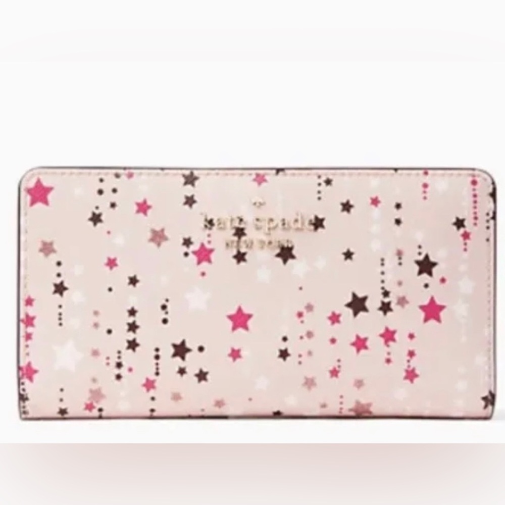 🆕 without the tags Kate Spade Large Slim Bifold Wallet Twinkle Glitter Star